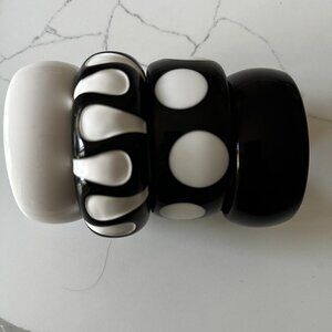 NWT Black White Resin Bangle Set Chunky Statement Bracelets Mod Polka Dot